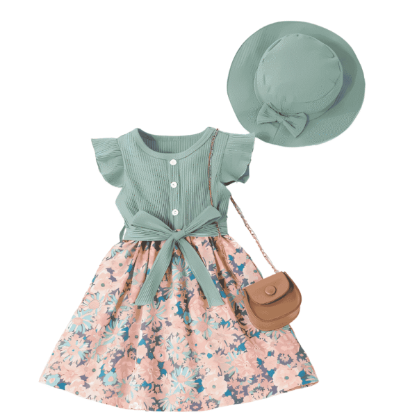 Vestido estampado floral y sombrero