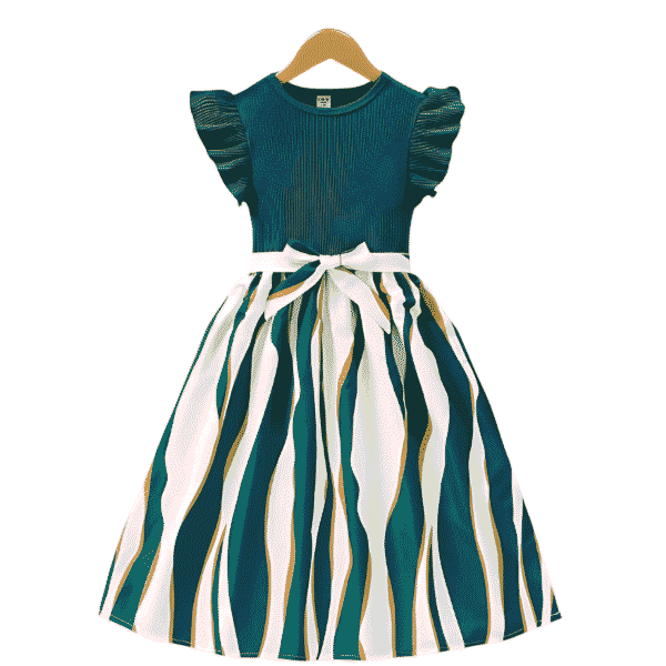 Vestido acanalado y estampado geométrico en verde y blanco