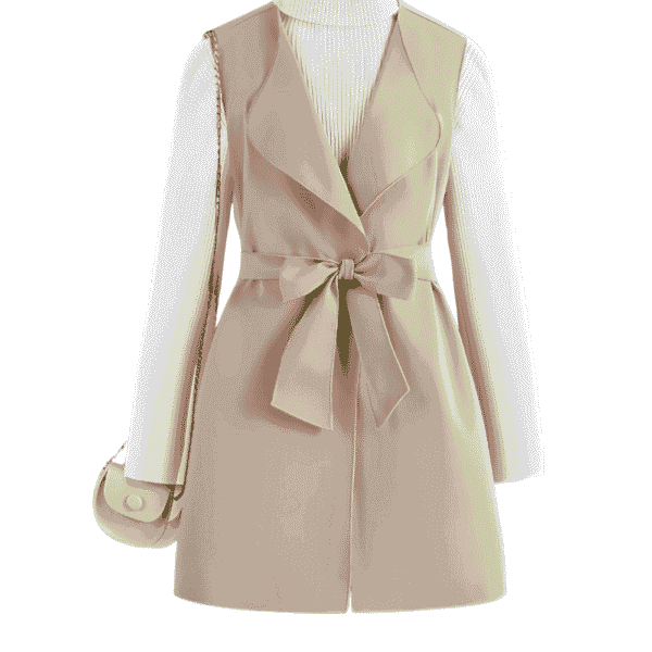 Chaleco cuello tipo cascada y cinturón