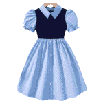 Vestido azul y negro de parchwork estilo académico