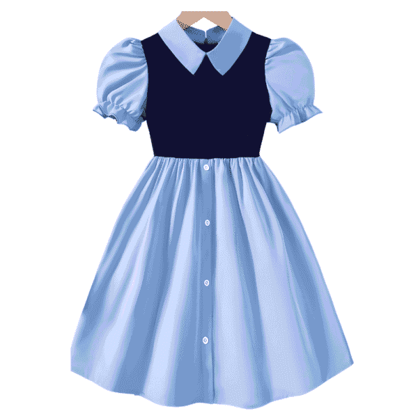 Vestido azul y negro de parchwork estilo académico