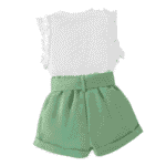 Conjunto de dos piezas camisa en blanco y shorts verdes con bordado - Imagen 2