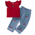 Conjunto de dos piezas camiseta y pantalón con bordado de cerezas