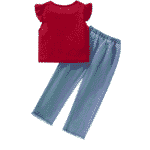 Conjunto de dos piezas camiseta y pantalón con bordado de cerezas - Imagen 2