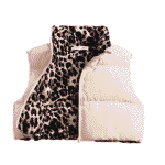 Chaleco acolchado con cuello de pie reversible con estampado de leopardo