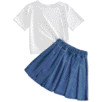 Conjunto franela con estampado de corazones y falda jean - Imagen 2