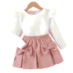 Conjunto camisa de manga larga y falda bordada