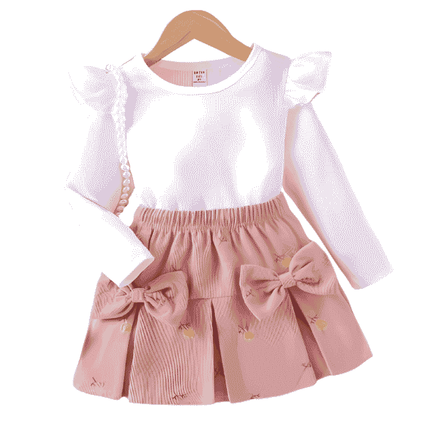 Conjunto camisa de manga larga y falda bordada