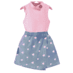 Conjunto de dos piezas con camiseta rosa falda pantalón de jean